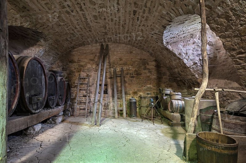 Wine room with wine barrels from the 19th century