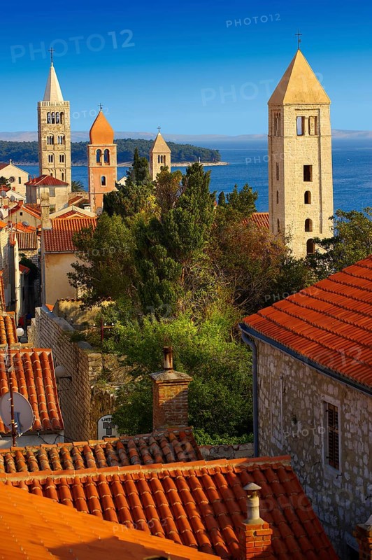 View from St John Church tower over the medieval roof tops of Rab town