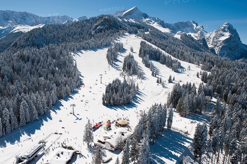 Skiers on Hausberg Mountain