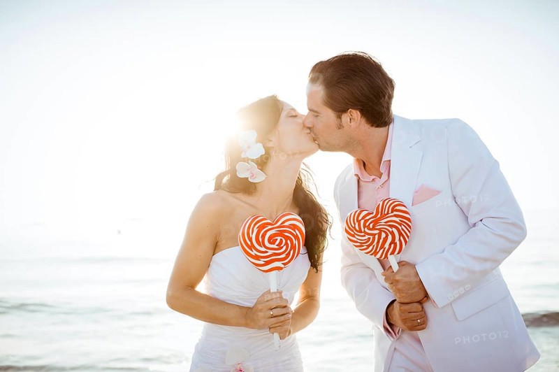 Bride and groom kissing