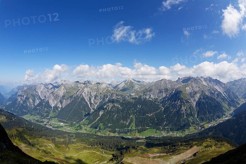 The towns Wald am Arlberg and Klosterle seen from Burtschakopf mountain