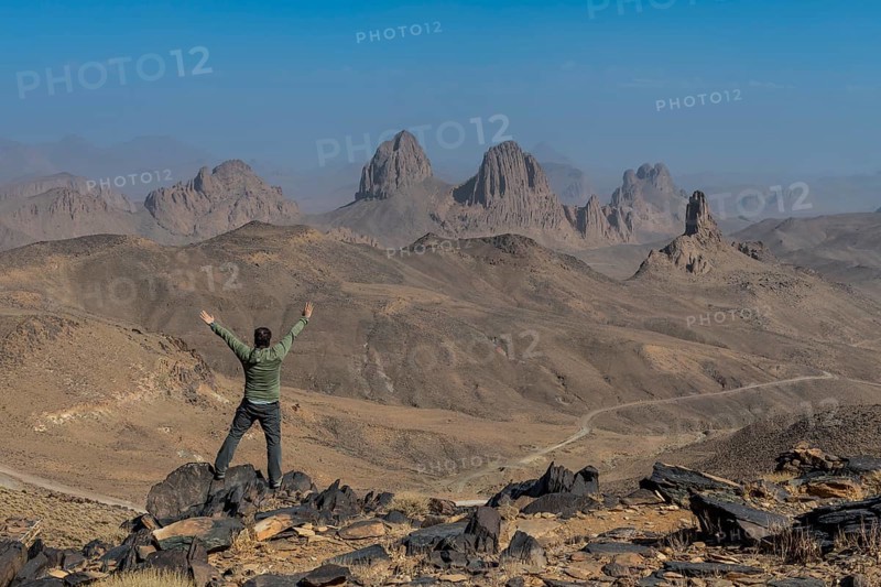 Hiker enjoying the mounains of Assekrem