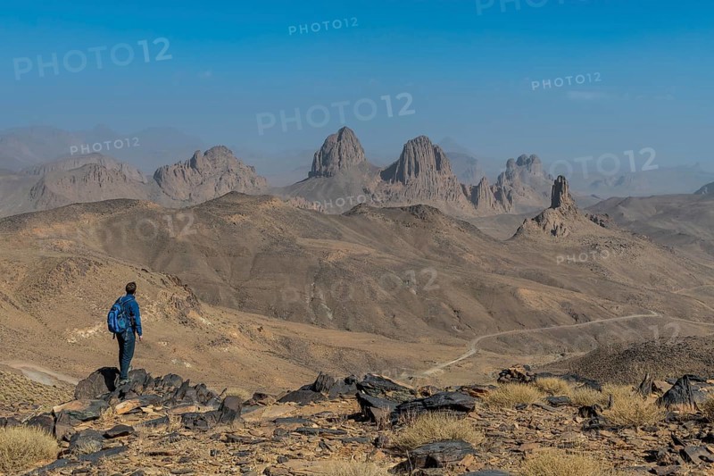 Hiker enjoying the mounains of Assekrem