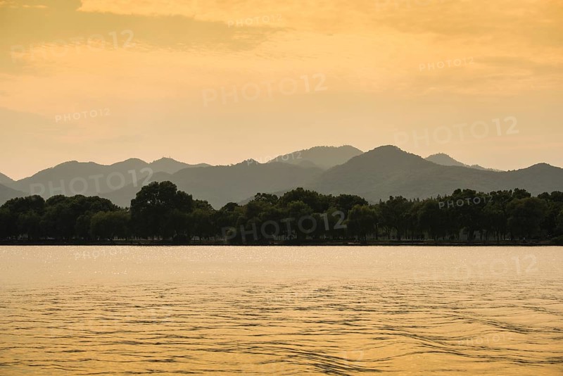 Hills at West Lake at sunset