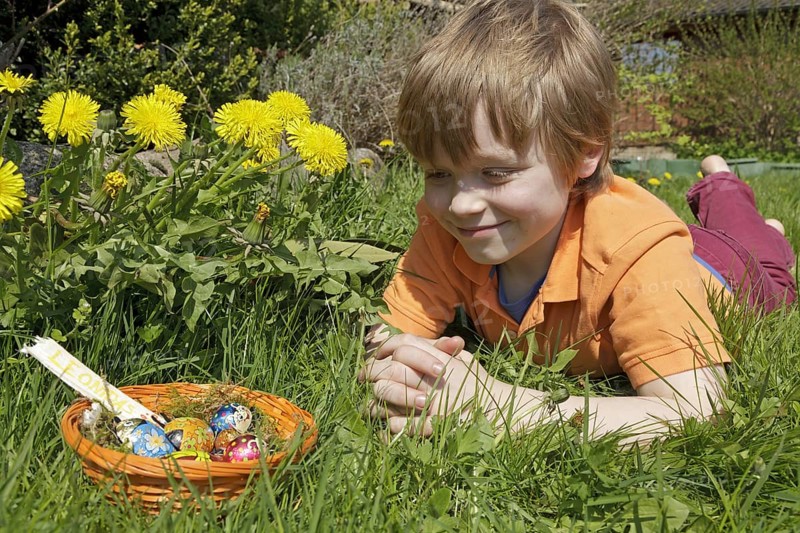 Boy found Easter eggs in Easter basket