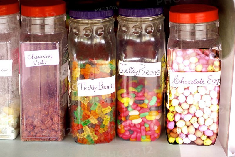 Candy jars with various sweets