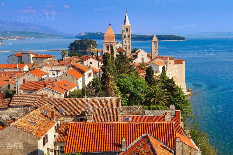 View from St John Church tower over the medieval roof tops of Rab town