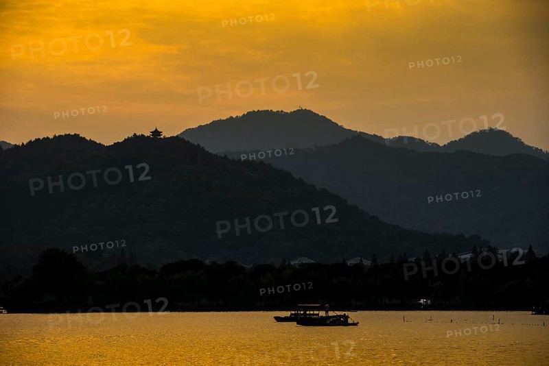 Hills at West Lake at sunset