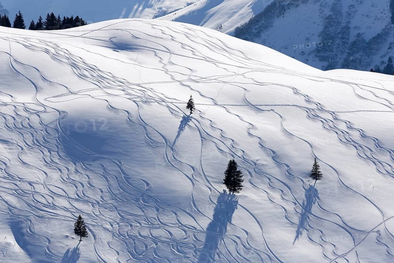 Ski tracks in deep snow