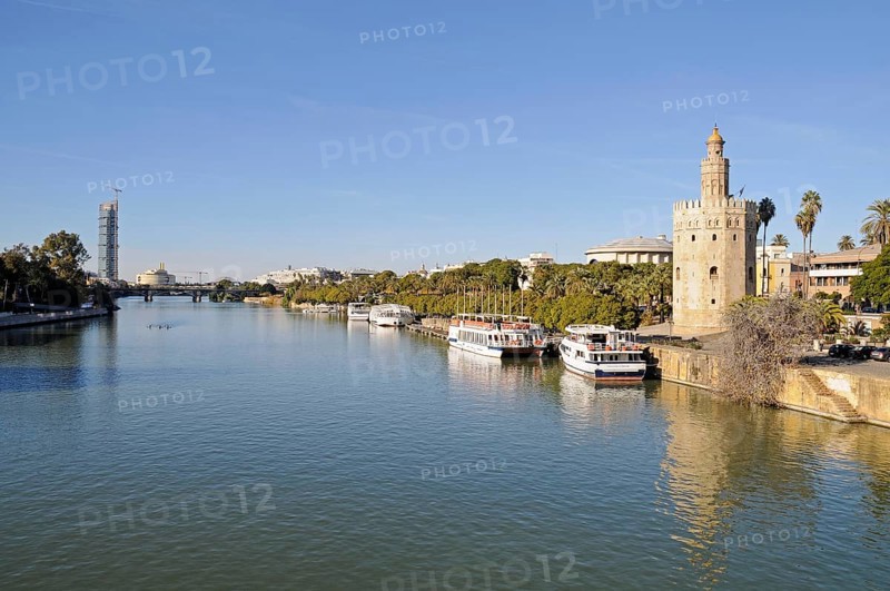 Excursion boats on the bank of the Guadalquivir River