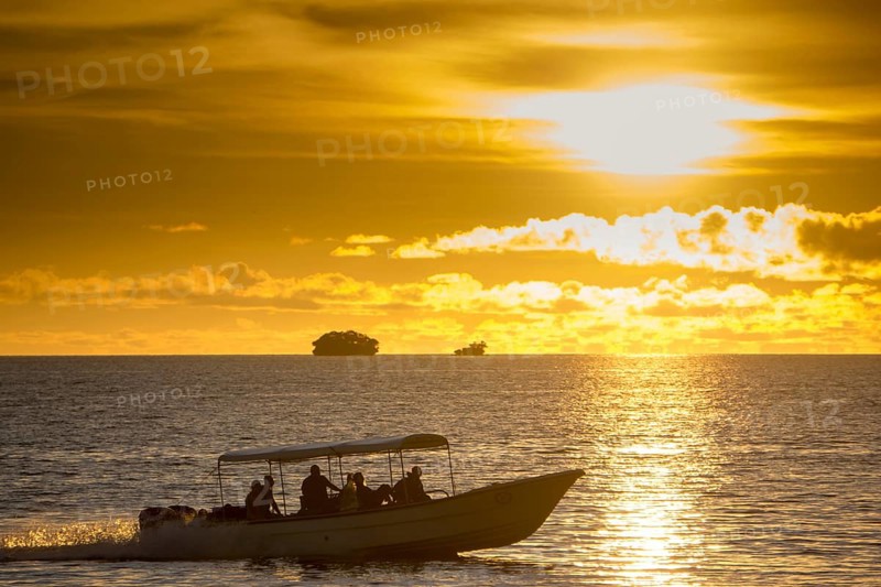 Diving boats with tourists in the evening light