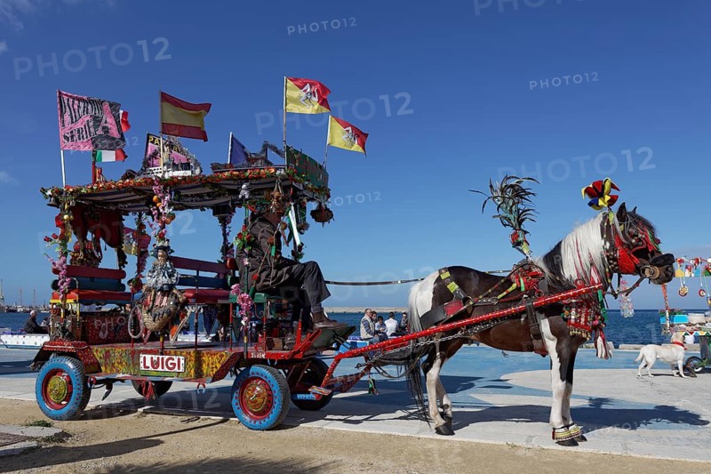 A colourfully decorated Sicilian horse cart for tourists