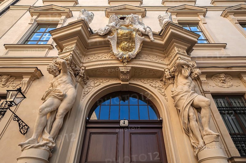 Entrance porch with two Atlas figures from the Liechtenstein City Palace