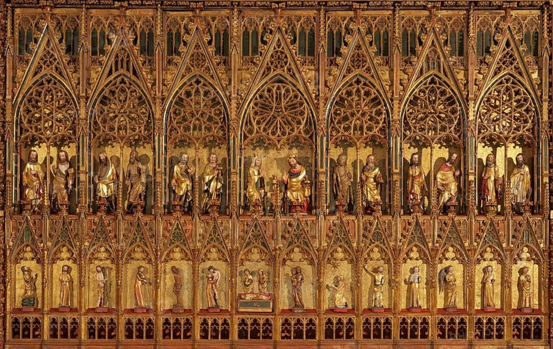 Gothic winged altar with carvings and figures
