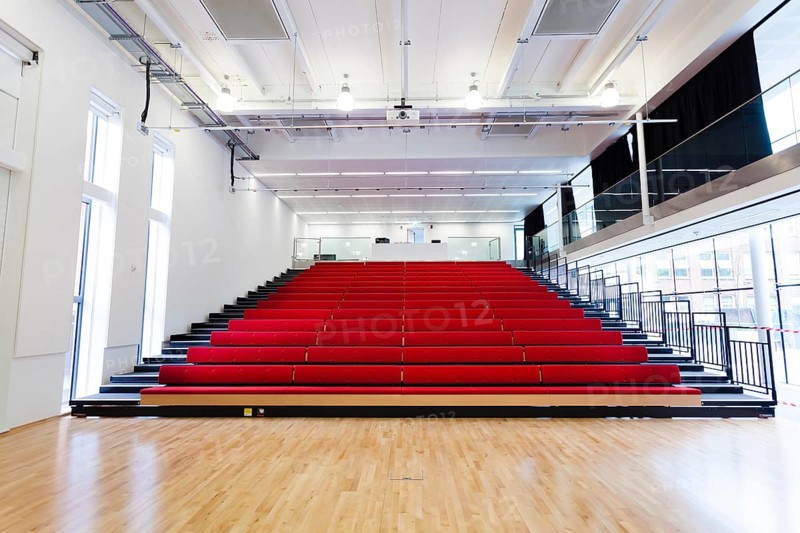 Open retractable seating at the school hall