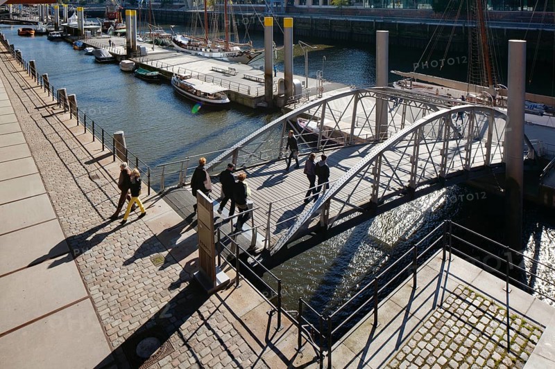 Bridge to the pontoon of the Traditional Ship Harbor with historic sailing ships