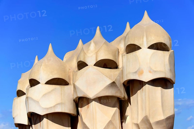 Sculptural ventilation shafts on the roof of Casa Mila or La Pedrera by Antoni Gaudi