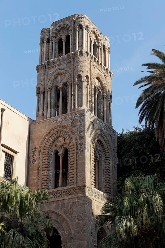 Campanile with stone inlays