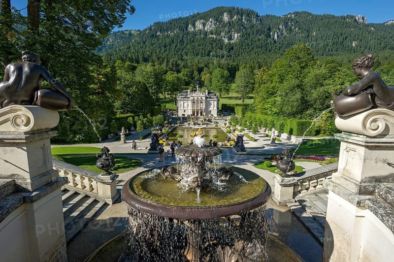Terrace gardens with the Naiad fountain in the grounds of Schloss Linderhof Palace