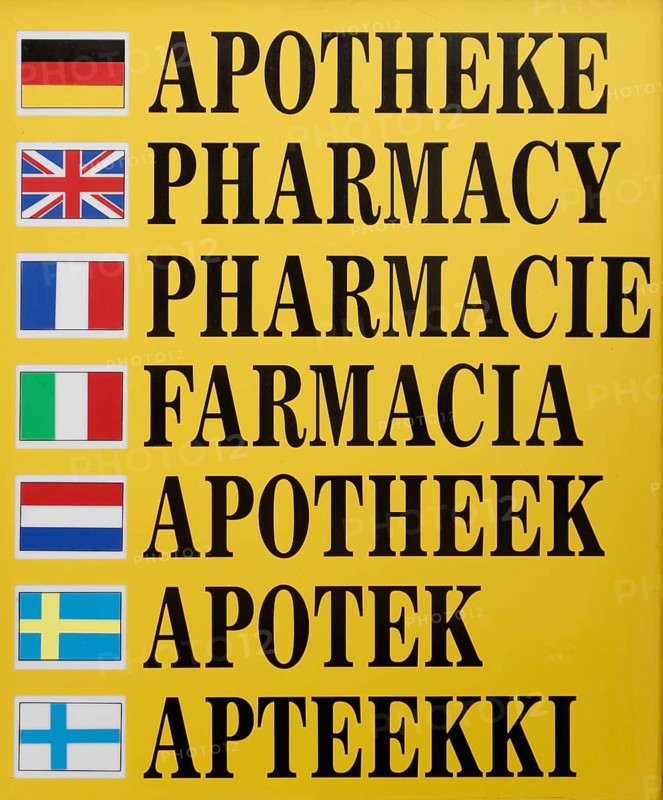 Multilingual sign of a pharmacy