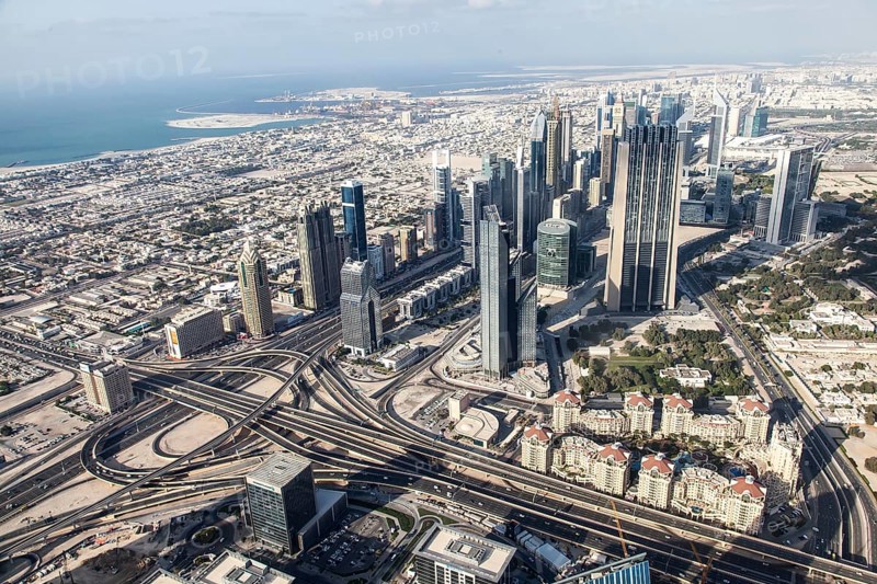 View from the Burj Khalifa on skyscrapers on Sheikh Zayed Road