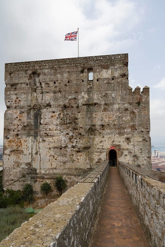 The Tower of Homage of The Moorish Castle with flying Union Flag