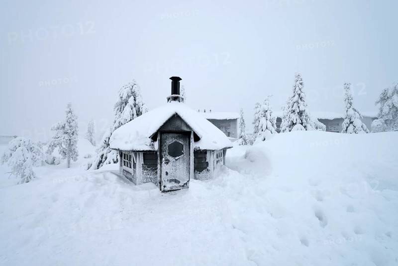 Finnish Kota in a snow-covered landscape