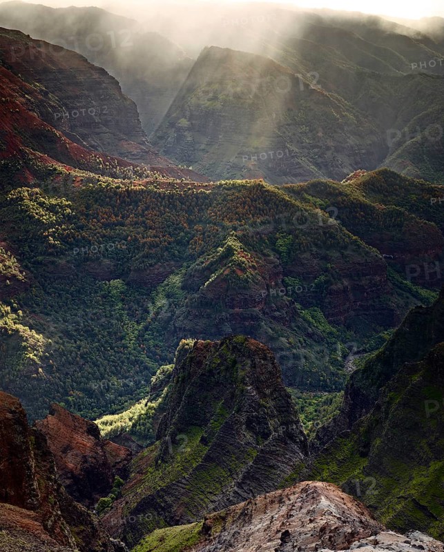 Backlit rocks in Waimea Canyon State Park