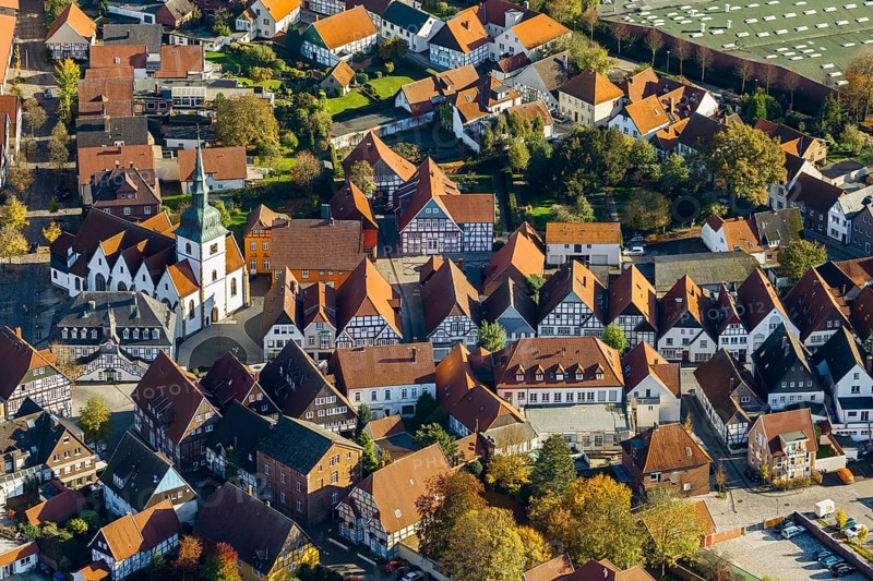 Historic centre with half-timbered houses and the church of St. John Baptist