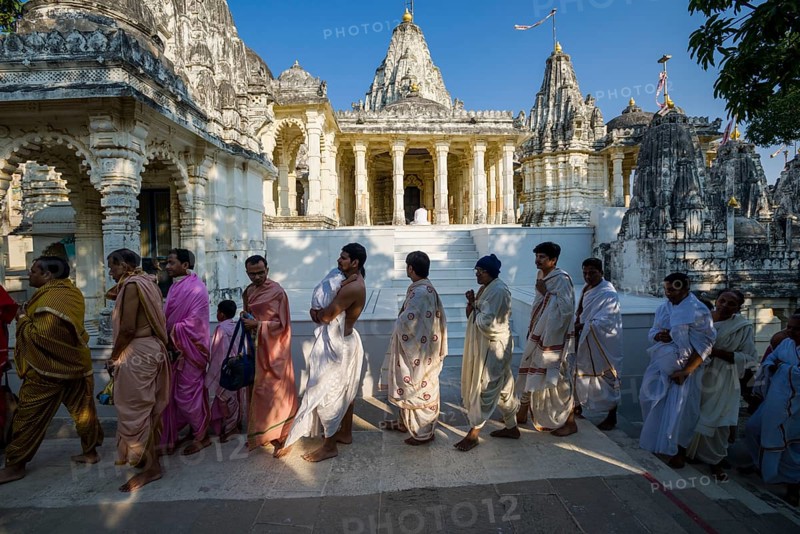 Jain pilgrims queuing