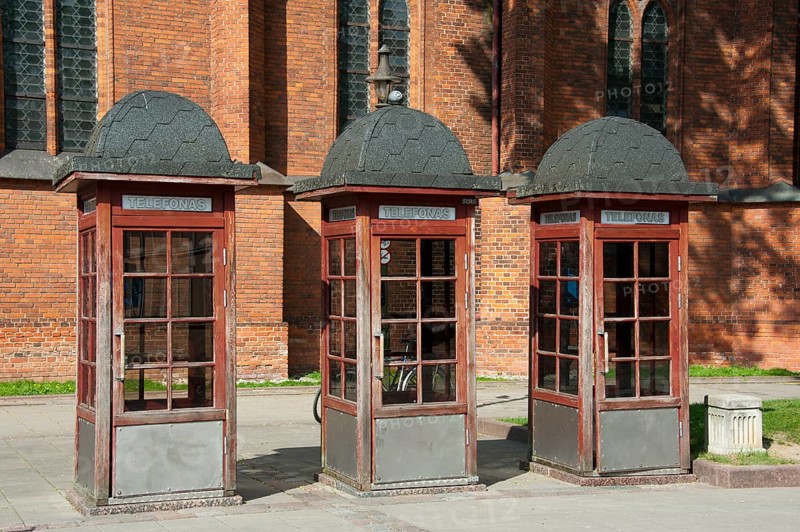 Three telephone booths