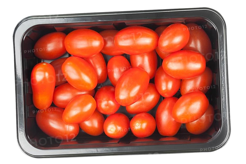 Baby plum tomatoes in a punnet