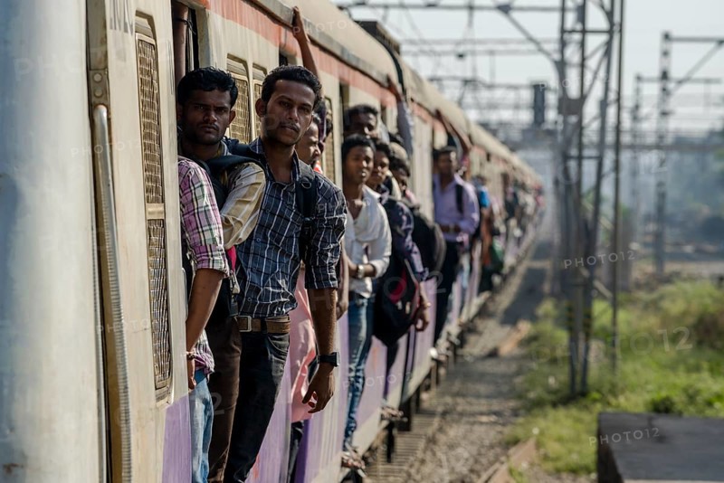 Crowded train arriving at Churchgate Railway Station