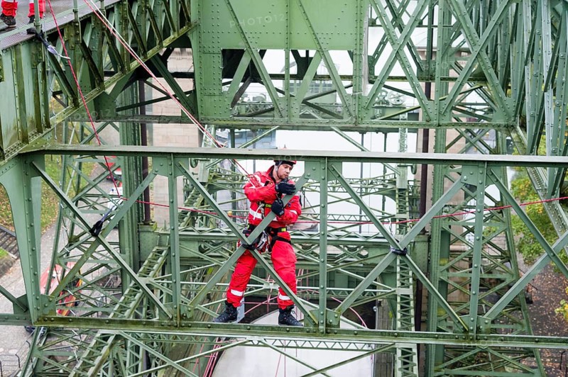Firefighter practicing rescue from heights on the old Henrichenburg boat lift