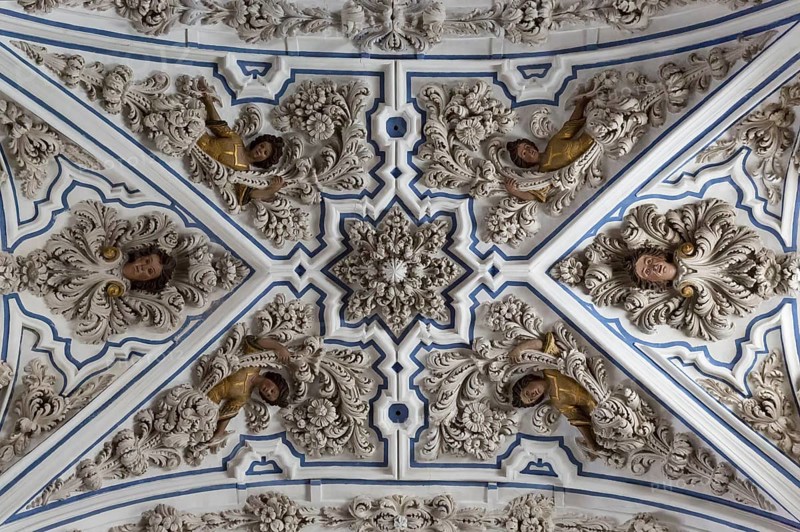 Exuberant baroque stucco work at the ceiling of the Aurora church