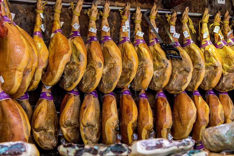Spanish Serrano ham on the market