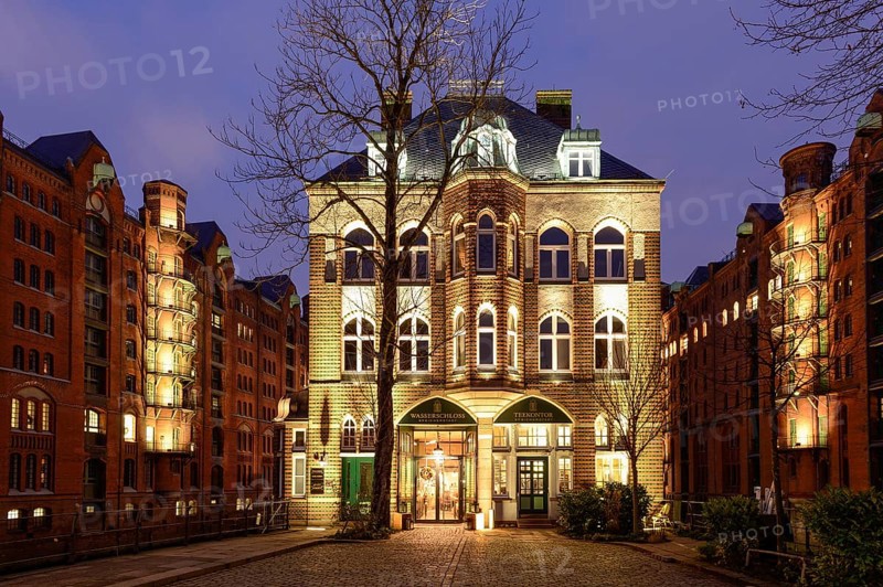 Wasserschloss building in Hamburg's Speicherstadt historic warehouse district