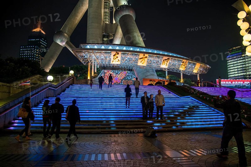 Illuminated stairs of the Oriental Pearl Tower