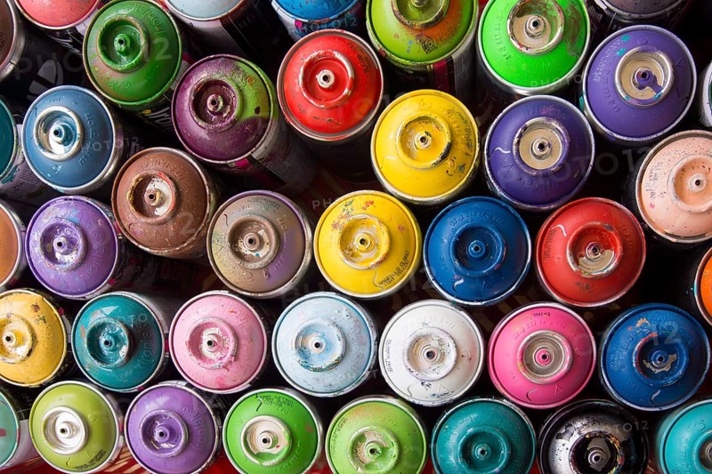 Coloured spray paint cans