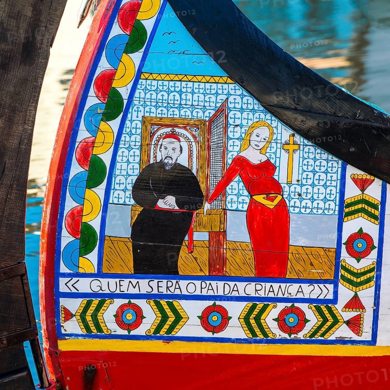 Colorful hand painted stern of a Moliceiro boat