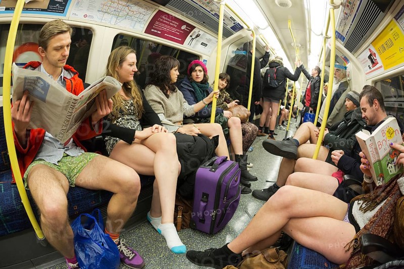 Participants of the 'No Trousers Tube Ride'-Flashmob on the London Underground