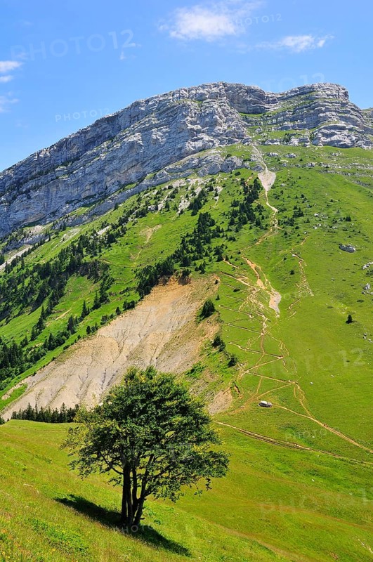 View from the mountain pass Col des Ayes on the Dent de Crolles mountain