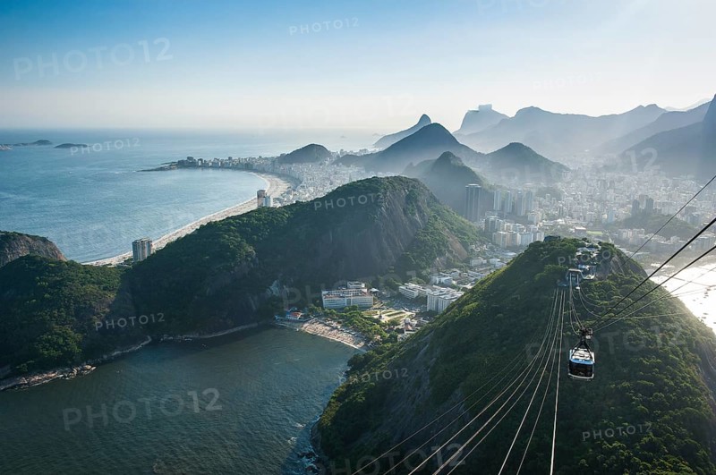 View from the Sugarloaf Mountain or Pao de Acucar and the famous cable car