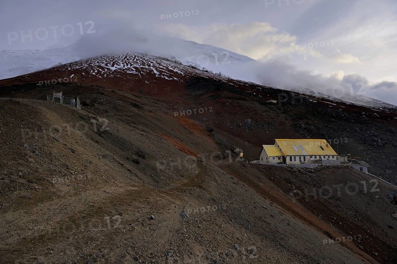 Jose Ribas Hut and the summit of Cotopaxi Volcano