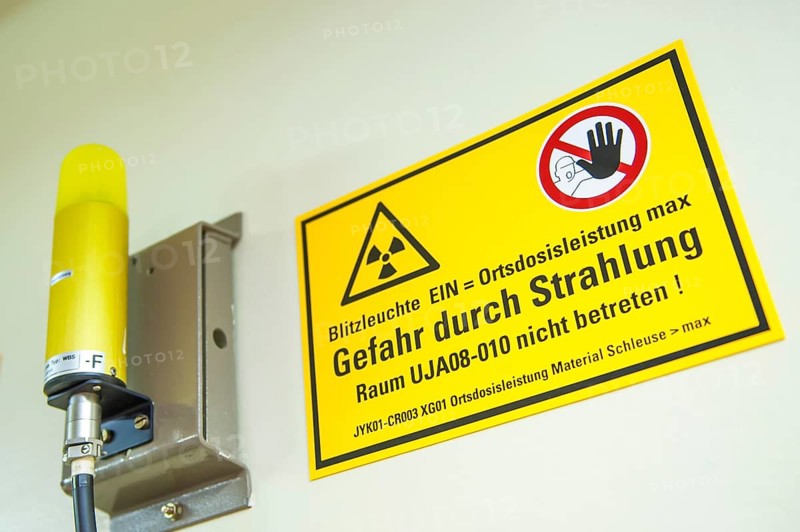 Danger warning sign in the Emsland nuclear power plant of the RWE Power AG
