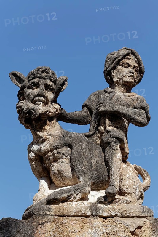 Baroque figures on a wall of Villa Palagonia