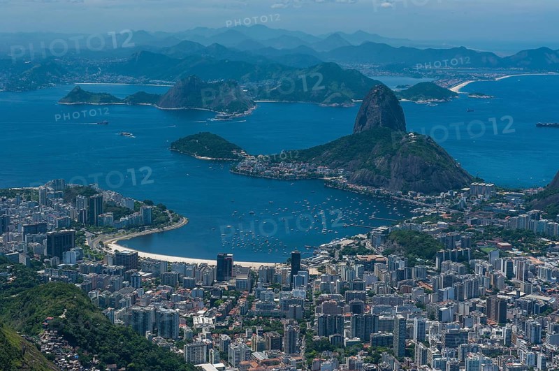 Outlook from the Christ the Redeemer statue over Rio de Janeiro and the Sugar Loaf