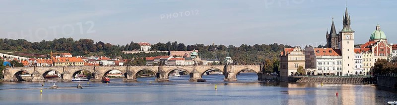 View over the Vltava River with the Bedrich Smetana Museum and Charles Bridge