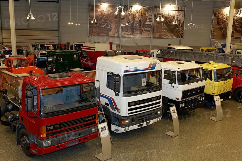 Exhibition hall with DAF trucks and semi-trailers