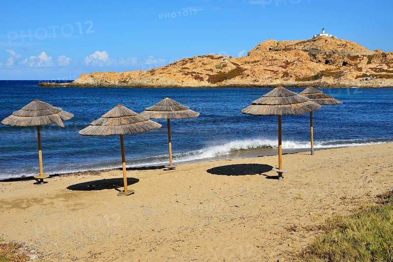 Thatched parasols on the town beach